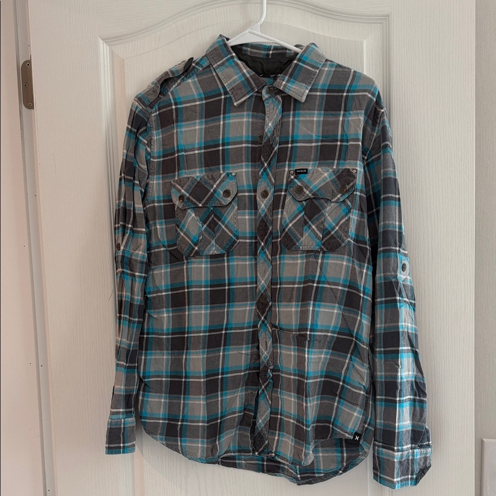 Hurley Blue and Gray Plaid Casual Shirt